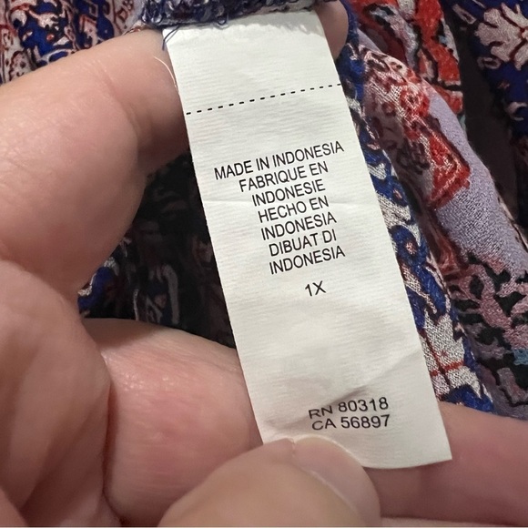 Lucky Brand 1X Plus Size Bollywood Bohemian Floral Long Sleeve Tassel Blouse Y9 - Picture 5 of 8